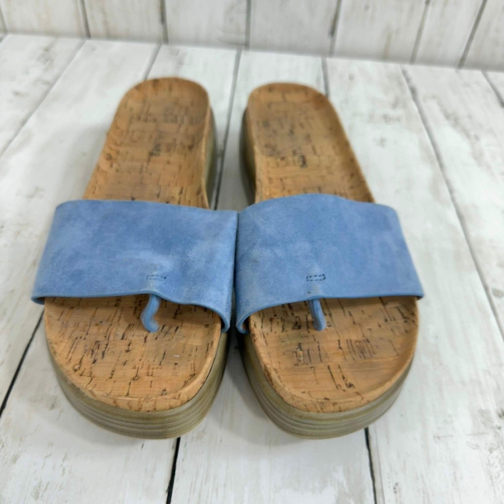 Donald J Pliner‎ Women's Blue Suede Slide Sandals Cork Platform Size 8M - Picture 3 of 6